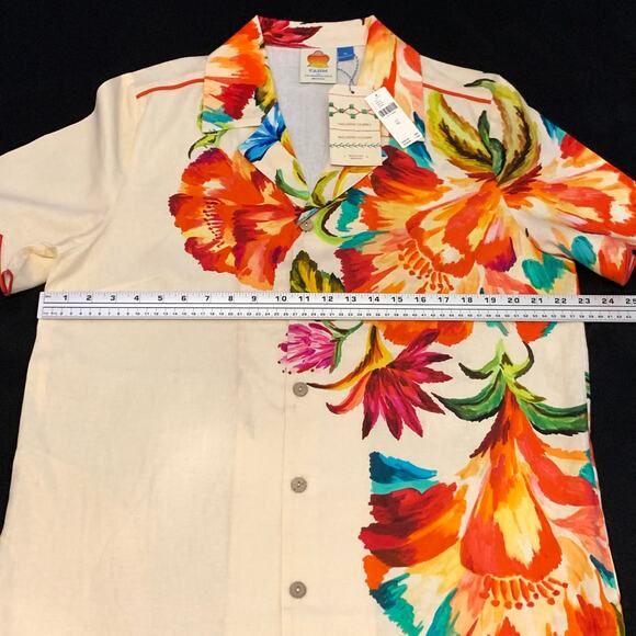 XL-Farm Rio Anthropologie Womens Shirt Dress XL Linen Blend Floral Button Front - Picture 7 of 15